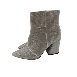 A New Day Boots Womens Size 8 Silver Rhinestone Pointed Toe Ankle Zip Booties